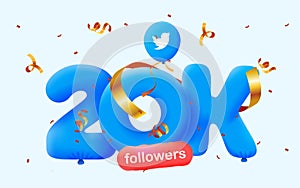 20k followers thank you Twitter 3d blue balloons and colorful confetti.
