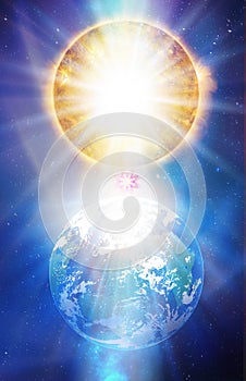 Spiritual love healing Earth, Central Sun energy, golden power, Star of David, evolution, transformation