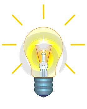 Light bulb. Burning, shining incandescent lamp - vector full color illustration. A vintage light bulb is a symbol of an idea, an i