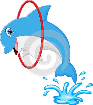 Cartoon dolphin jumping and entering the ring photo