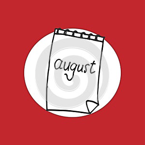 Hand-Drawn Vector: August Calendar with White Circle on Red Background for Diverse Applications