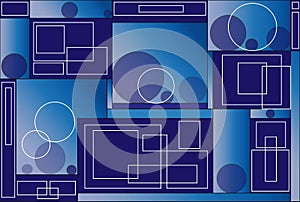 Vector illustration of circle, square with blue background.