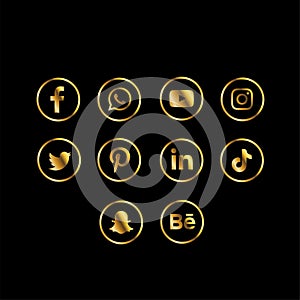 Golden colour rounded social media icons