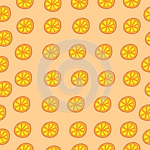 Orange fruit slices illustration on orange background. seamless pattern, hand drawn vector. fresh and healthy fruit. doodle art fo