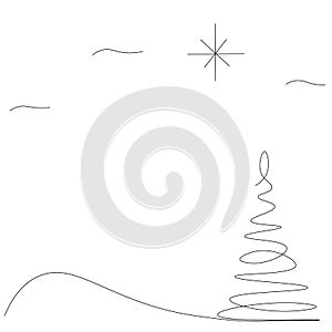 Christmas tree silhouette drawing sketch, vector illustration