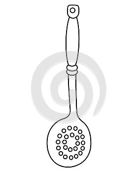 Skimmer Slotted Spoon Holes Ladle - vector linear illustration for coloring. Outline. Skimmer - Kitchen Tool - Element for colorin photo