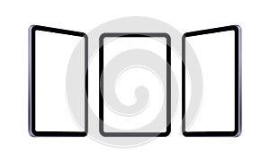 Set of Tablet Computers Mockups Isolated on White Background, Front and Side View