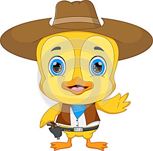 Cartoon little duck wearing a cowboy costume