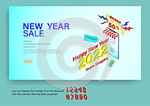 Happy New year 2022, big sale web banner template with phone  isomatric flat theme design. Vector illustration