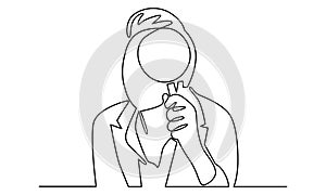 Continue line of man holding magnifying glass