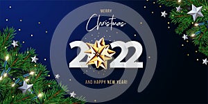 Merry Christmas and Happy New Year 2022 greeting card, banner, poster, holiday cover