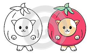 Cat in tomato costum coloring page for kids photo