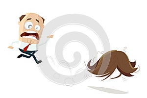 Cartoon illustration a wig escaping from its wearer photo