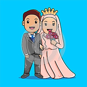 Happy cute couple wedding cartoon