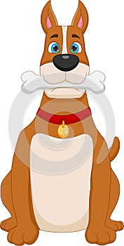 Cartoon cute dog biting bone on white background