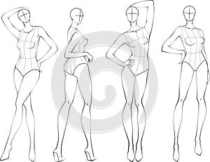 Fashion figure ten heads design template croquis wearing bodice photo