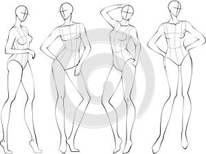 Fashion figure ten heads design template croquis wearing bodice photo