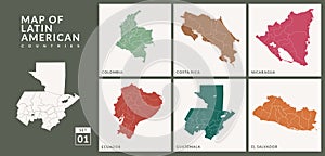 Maps of latin American countries Guatemala,Argentina,Paraguay, Chile,Ecuador, vector Illustration.