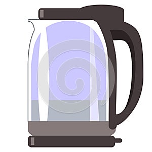 Modern glass electric kettle for boiling water. Kettle with boiling water on a white background.