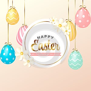 Colorful hanging Easter egg decoration greeting card.