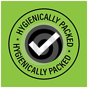 Hygienically packed vector stamp with tick mark photo