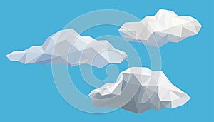 Three clouds low poly set vector