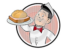 Funny cartoon guy serving German specialty LeberkÃÂ¤se photo