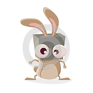 Funny cartoon illustration of a rabbit with a paperbag on the head photo