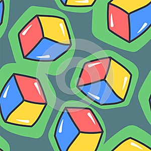 Seamless pattern with chaotic hand drawn 3d cubes