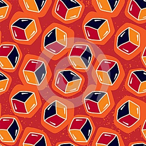 Seamless pattern with chaotic hand drawn 3d cubes