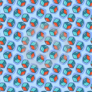 Seamless pattern with chaotic hand drawn 3d cubes