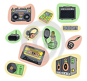 Hand drawn retro music stickers