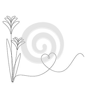 Flowers silhouette line drawing, vector illustration