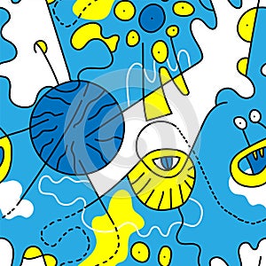 Unique vector hand drawn arwork with unusual, psychedelic cute pattern