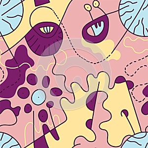 Unique vector hand drawn arwork with unusual, psychedelic cute pattern