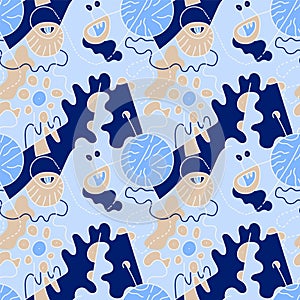 Unique vector hand drawn arwork with unusual, psychedelic cute pattern