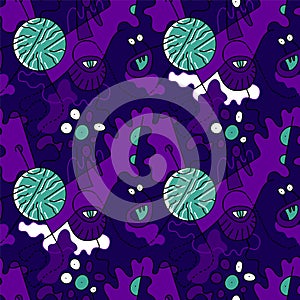 Unique vector hand drawn arwork with unusual, psychedelic cute pattern