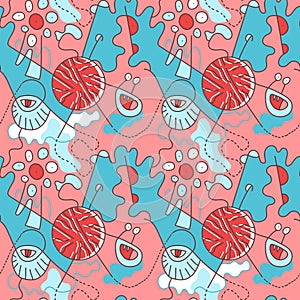 Unique vector hand drawn arwork with unusual, psychedelic cute pattern