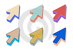 3d vector icon, mouse pointer, up arrow, arrow icon set