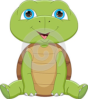 Cute baby  turtle cartoon isolated on white background