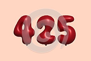 Red Helium Balloon 3D Number 425