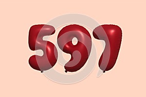 Red Helium Balloon 3D Number 597