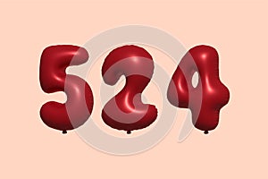 Red Helium Balloon 3D Number 524