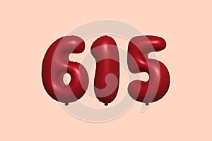 Red Helium Balloon 3D Number 615