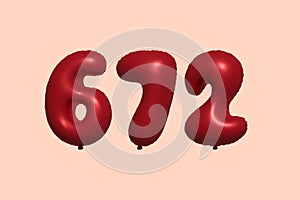 Red Helium Balloon 3D Number 672