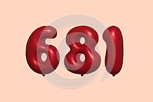 Red Helium Balloon 3D Number 681