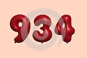 Red Helium Balloon 3D Number 934