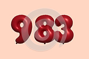 Red Helium Balloon 3D Number 982