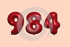 Red Helium Balloon 3D Number 984