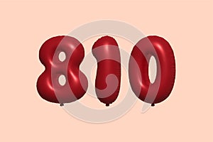Red Helium Balloon 3D Number 810